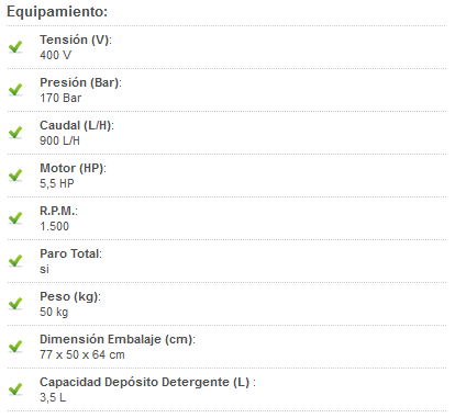 Caractersticas HC170 TTS 